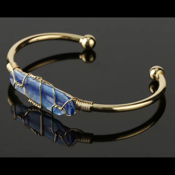 Hand Crafted Jewelry - Natural Kyanite Gold Plated Bangle Bra…